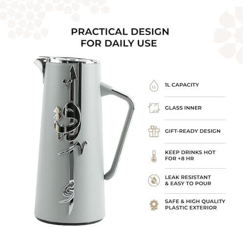 Insulated Carafe Flask 1L – For Coffee, Tea & Hot Beverages, Double Wall Stainless Steel Build, Spill Resistant Lid, Portable Serving Pitcher, Long Heat Hold, Gift Idea by Otantik (Grey & Silver) - Image 4