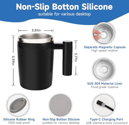Self Stirring Coffee Mugs Set of 2, Rechargeable Cups, BlackPink - Image 5