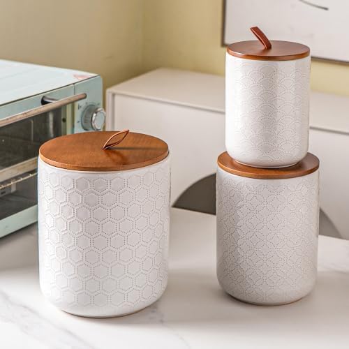 Mowtanco Embossed Ceramic Canister Set with Airtight Bamboo Lid - Image 7
