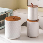 Mowtanco Embossed Ceramic Canister Set with Airtight Bamboo Lid - Image 7