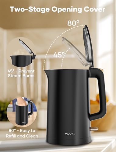 Electric Kettle, Double Wall 1.7L Stainless Steel Cool Touch, Water Boiler & Heater, 1500W Hot Tea Pot, Boil Dry Protection & Cordless Base, BPA-Free, Black - Image 4