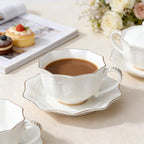 Tea Cups and Saucers Set of 2, 7oz Stackable Porcelain Coffee Cup, YFH14 - Image 5