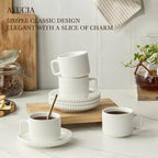 5 Ounce Espresso Cups Set of 4, Small Coffee Cups with Saucers and Spoons, White Cream Ceramic Demitasse Espresso Mugs - Image 2