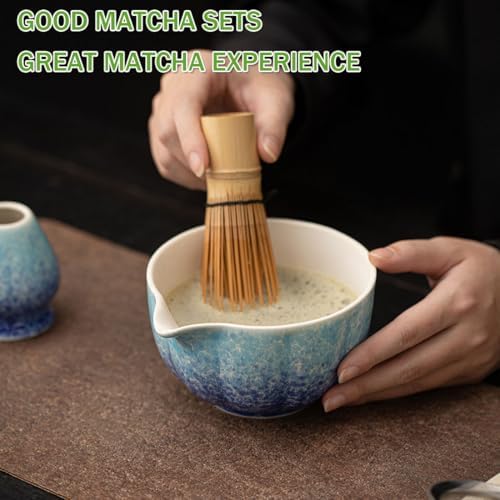 Matcha Whisk Set, Matcha Bowl with Spout(17oz), Matcha Whisk and Holder, Bamboo Matcha Scoop - 4 Pcs Ceremonial Grade Matcha kit for Matcha Tea Lovers Blue - Image 3
