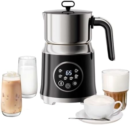 6-In-1 Detachable Electric Milk Frother - 1.2l Automatic Hot And Cold Milk Frother With Digital Display, Dishwasher Safe, Suitable For Lattes And Cappuccinos by Unknown