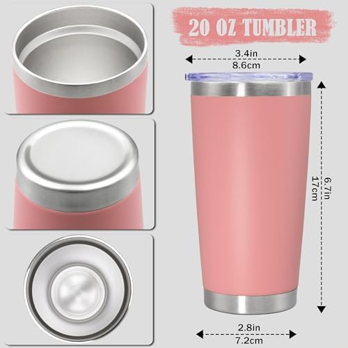20oz Tumbler Insulated Coffee Tumblers with Lid Stainless Steel Pink 4P - Image 4