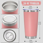 20oz Tumbler Insulated Coffee Tumblers with Lid Stainless Steel Pink 12P - Image 4