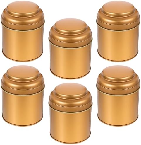 6pcs Double Lids Tea Tin Canisters Set Metal Airtight Storage Jars for Loose Leaf Tea Small Portable Kitchen Food Containers Matte Pink Gold by SAFIGLE