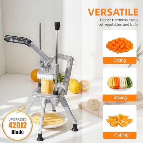 Commercial Vegetable Chopper, Heavy Duty Professional Fruit Dicer with 1/4" Replacement Blade, Stainless Steel French Fry Cutter, Fruit Slicer for Tomato Peppers Potato Mushroom - Image 3