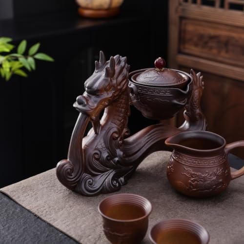 Dragon Kung Fu Tea Set for Adults –Ceramic Chinese Tea Ceremony Set with Teapot, Fair Cup & 6 Cups, Handcrafted Rustic Pottery Teaware, Traditional Gift for Oolong Pu-Erh Tea Lovers - Image 7