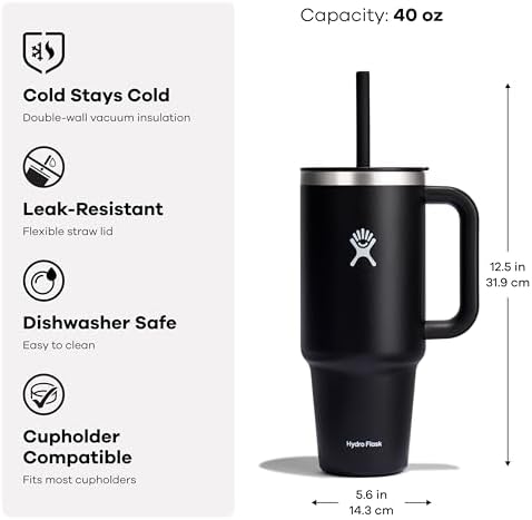 Hydro Flask 40 Oz Travel Tumbler with Handle, Lid and Straw - Insulated Stainless Steel in 40 Oz Reef Pink - Image 3