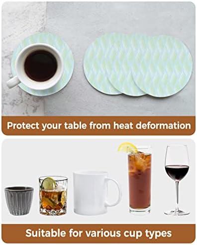 Coasters for Drinks Set of 6 with Holder Abstract Leaves Lines Geometric Natural Patterns Ombre Green Ceramic Cup Mat Absorbent Ceramic Stone Coasters with Cork Base for Coffee Cups Table Home 4in - Image 7