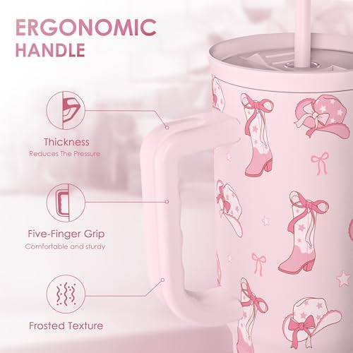 SANDJEST Cowgirl 40oz Slider Tumbler with Handle and Straw - Insulated Stainless Steel Travel Coffee Mug for Women Girls, Gift for Birthday, Christmas - Image 3
