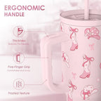 SANDJEST Cowgirl 40oz Slider Tumbler with Handle and Straw - Insulated Stainless Steel Travel Coffee Mug for Women Girls, Gift for Birthday, Christmas - Image 3