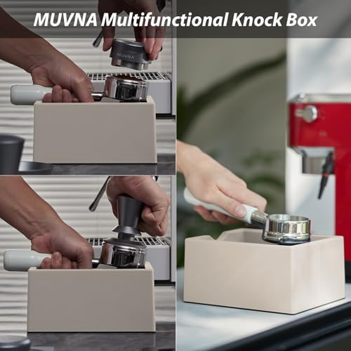 15 Pucks Espresso Knock Box, Silicone Bar, Anti-Slip Base, Beige - Image 3
