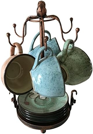 Creation Core Vintage Bronze Iron Coffee Cup Holder Storage Premium Rustic Tea Mug and Saucer Display Rack Holds 6 Cups by La+La+Pet
