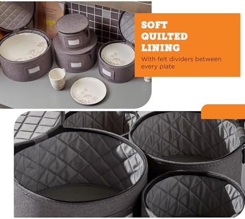 storageLAB 4-Piece Quilted China Plate Storage Set | Felt Dividers | Gray - Image 5