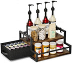 Coffee Syrup Organizer Rack with Drawer, 2 Tier Coffee Bar Organizer by Unknown