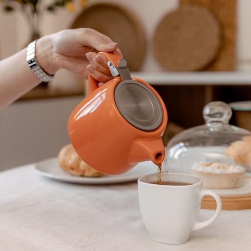 ORNA Ceramic Teapot with Tea Infuser – Small Tea Pot for Loose Leaf Tea – 550ml / 18.6 Oz Porcelain Non-Stove Teapot for 2 Cups with Tea Strainer (Orange) - Image 3