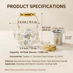 Glass Teapot Stovetop, Borosilicate Clear Tea Kettle Flowers 44 oz - Image 3