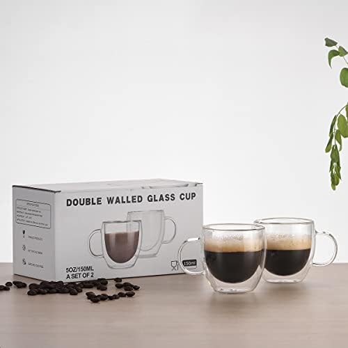 Double Wall Glass Coffee Cup, Insulated Tea, Café, Milk Mug (2-piece pack) (150ml, Doppio) - Image 3