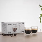 Double Wall Glass Coffee Cup, Insulated Tea, Café, Milk Mug (2-piece pack) (150ml, Doppio) - Image 3