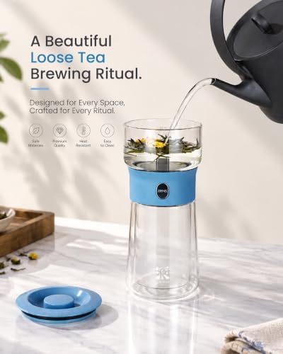 ZENS Glass Infuser Teapot, One Touch Tea Maker for Loose Leaf Tea Steeper - Image 3