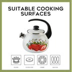 Enamel Kettle with Whistle 2.7 Qt (2.5 L) Stovetop Kettle with Ergonomic Handle, Enameled Steel Tea Pot for Stove Top, Vintage Kitchen Tea Kettle, Dishwasher and Induction Safe (Strawberry) - Image 2
