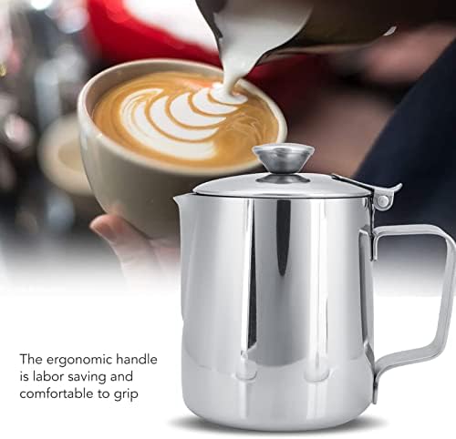 Espresso Steaming Pitchers, Stainless Steel Milk Frothing Pitcher with Lid for Steaming and Frothing Milk for Coffee, Latte, Cappuccino 20oz Capacity - Image 2