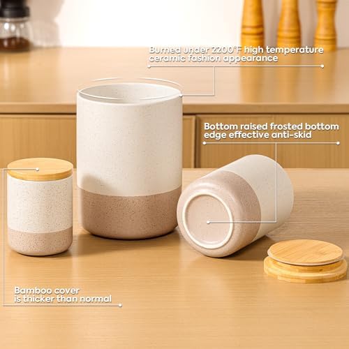 Kitchen Canister Set of 3, Large Ceramic Food Storage Containers with Lids - Image 3