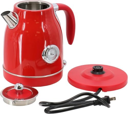 1.8 Quart Electric Tea Kettle and 2 Slice Toaster Combo, Retro Kitchen Appliance Set with Adjustable Browning and Water Temperature Gauge (Red) - Image 5
