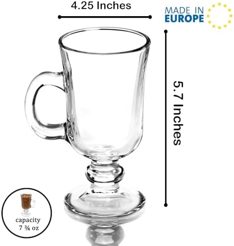 Volarium Irish Coffee Glass Mugs, Latte Cups, Set of 2 Cappuccino and Hot Chocolate Mugs with Handle, Clear Glass Cups for Hot Beverages, 7 3/4 oz - Image 3