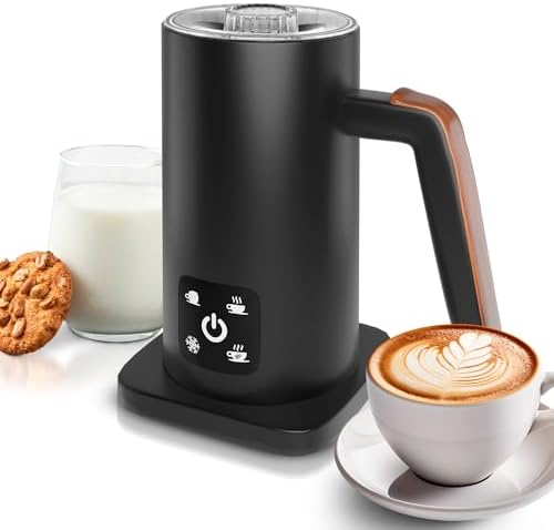 APQ Supply Black Electric Milk Frother and Steamer 11.8oz. Warm and Cold Foam Maker for Coffee. Functional 4-in-1 Automatic Milk Steamer and Frother for Latte, Hot Chocolate, Heating Baby Formula by APQSupply%C2%AE