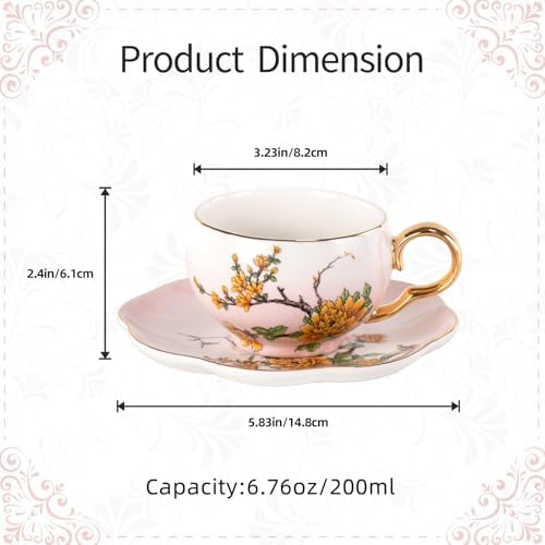 KAMMAK Tea Cups and Saucers Set of 2, Porcelain Coffee Cups, NX039 - Image 2