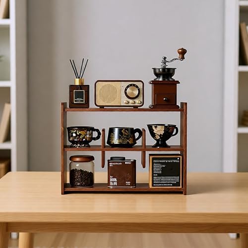 Coffee Cup Holder for Countertop Walnut Wood Coffee Mugs Holder for Kitchen Mug Display Rack (3-Tier Walnut wood B) - Image 7