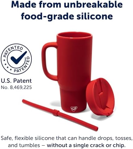 Silipint 32oz Silicone Tumbler with Handle, Flip Lid and Straw – BPA-Free, Non-Toxic, Freezer, Microwave, Dishwasher Safe Tumbler – Perfect for Tea, Smoothies (Classic Red) Pack of 1 - Image 3