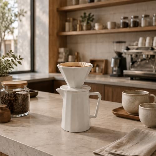 Pour Over Coffee Maker, Ceramic Coffee Dripper with Pot Set,White - Image 4