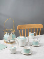 Serve of 4-Blue Teacup Set, with Teapot-Sugar Bowl-Creamer and Holder - Image 2