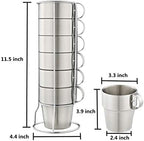 Stackable Stainless Steel Coffee Cups, Insulated Tea Cups with Stainless Steel Handle, Double Walled Insulated Coffee Mug, Keep Drinks Hot or Cold Longer, Metal Stand, Set of 6 - Image 6