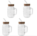 Pioneer Woman Glass Channing 32-Ounce Tumbler with Wood Lid, Clear (4) by Unknown