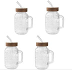 Pioneer Woman Glass Channing 32-Ounce Tumbler with Wood Lid, Clear (4) by Unknown