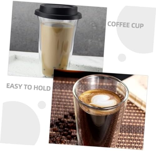 Mikinona Insulated Glass Cup Double Wall Coffee Cup Silicone Lid for Iced Coffee Tea Milk Beverage Modern Design for Family Office Cafe - Image 3