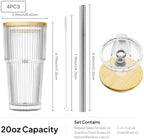 KEMORELA 20oz Ribbed Glass Tumblers with Bamboo Lids & Straws, Boba Cups - Image 3