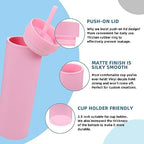 Volhoply 16oz Plastic Skinny Tumbler with Lid and Straw Bulk 8 Pack,Insulated Double Wall BPA Free Matte Acrylic Tumblers,Iced Coffee Travel Mug Reusable Party Cup,Customizable Diy Gifts(Pink,8 Set) - Image 4