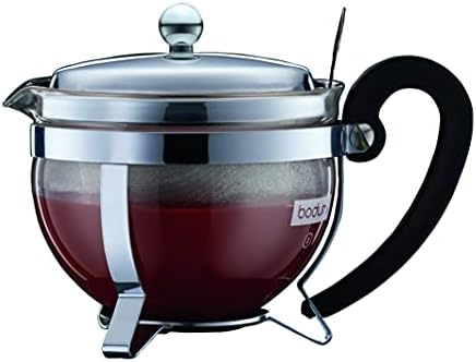 BODUM 12030-16 CHAMBORD Teapot, 16.9 fl oz (500 ml), Silver, Green Tea, Chinese Tea, Herbal Tea, Fruit Tea, Stainless Steel Filter, Glass Beaker, Dishwasher Safe by Bodum