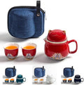 SHELFLOVER Beautiful Tea Mug Portable Set, White Porcelain Easy to Clean Keep Tea Hot Long, Easy Carried Travel/Office/Home Drink, Cute Cat, Red, 10oz by SHELFLOVER