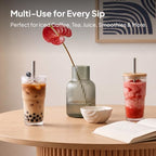 KEMORELA 20oz Ribbed Glass Tumblers with Bamboo Lids & Straws, Boba Cups - Image 4
