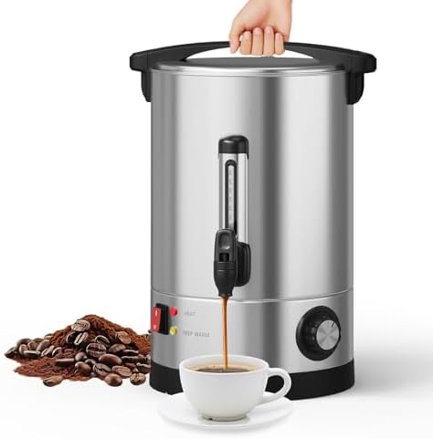 70-Cup Commercial Coffee Urn – 10l Large Stainless Steel Electric Coffee Maker with Double-Wall Insulation and Filter Basket – Suitable for Buffets, Catering, Parties, Weddings, and Business Events by LIZHOUMIL