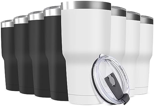 30oz Stainless Steel Travel Mug with Lid, 8 Pack Double Wall Vacuum Insulated Bulk Tumbler, Powder Coated Coffee Cup Suitable for Vehicle Cup Holders by Deitybless