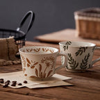 12 oz Vintage Ceramic Coffee Mug Set of 4 - Handmade Stoneware Pottery Countryside Farmhouse Fall Autumn Tea Mugs with Big Handle for Latte,Cocoa,Dishwasher & Microwave Safe Cups (Plants) - Image 3